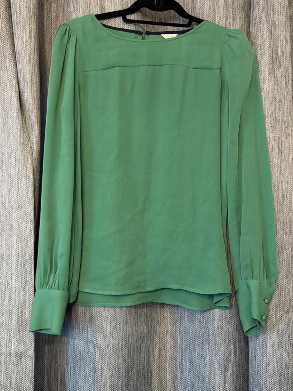 J. Crew Emerald Green Long-Sleeve Silk Blouse
